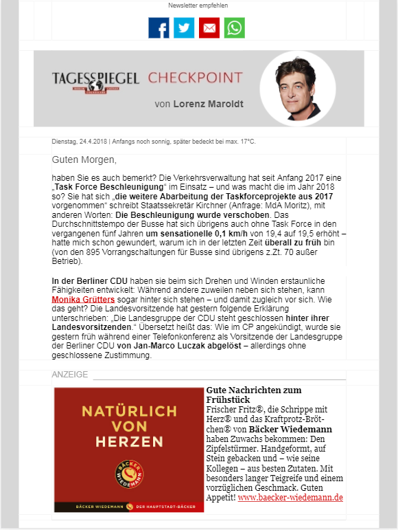 Tagesspiegel Newsletter Checkpoint » Urban Media