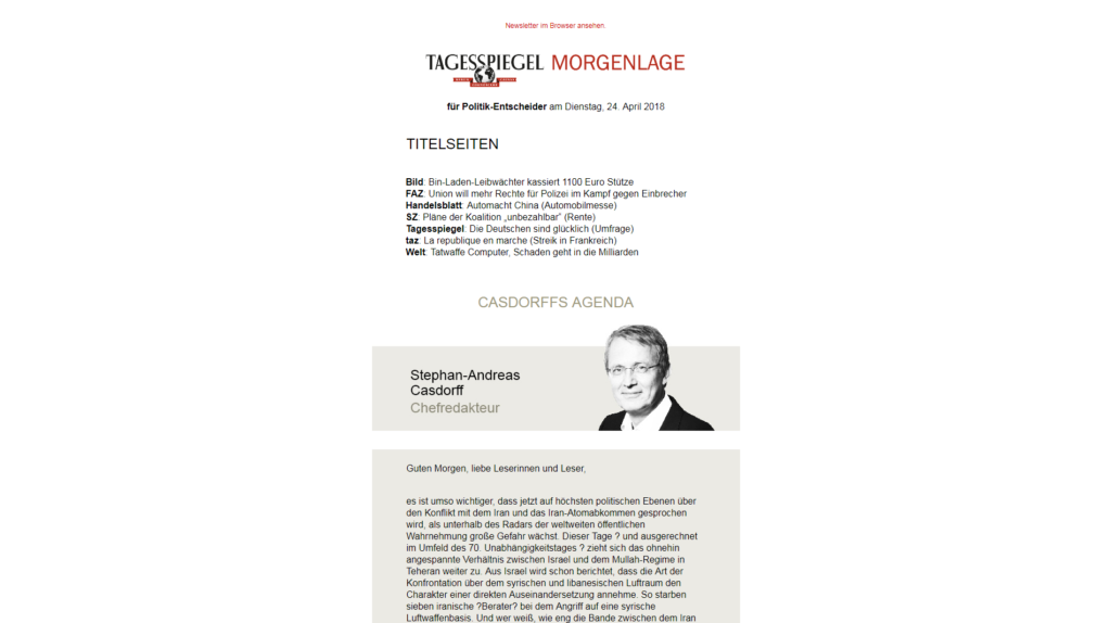 Tagesspiegel Newsletter Morgenlage Politik » Urban Media
