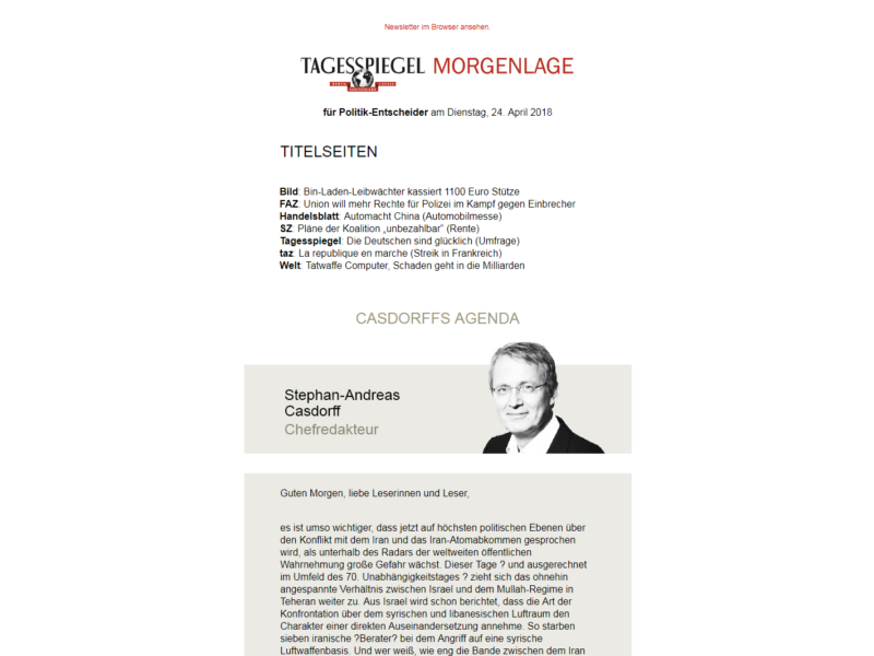 Tagesspiegel Newsletter Morgenlage Politik » Urban Media