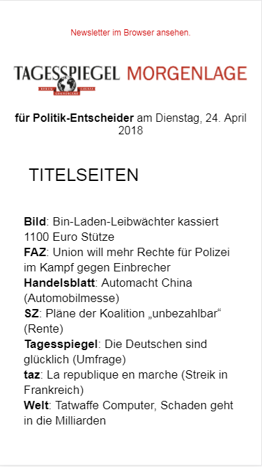 Tagesspiegel Newsletter Morgenlage Politik » Urban Media