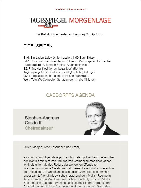 Tagesspiegel Newsletter Morgenlage Politik » Urban Media